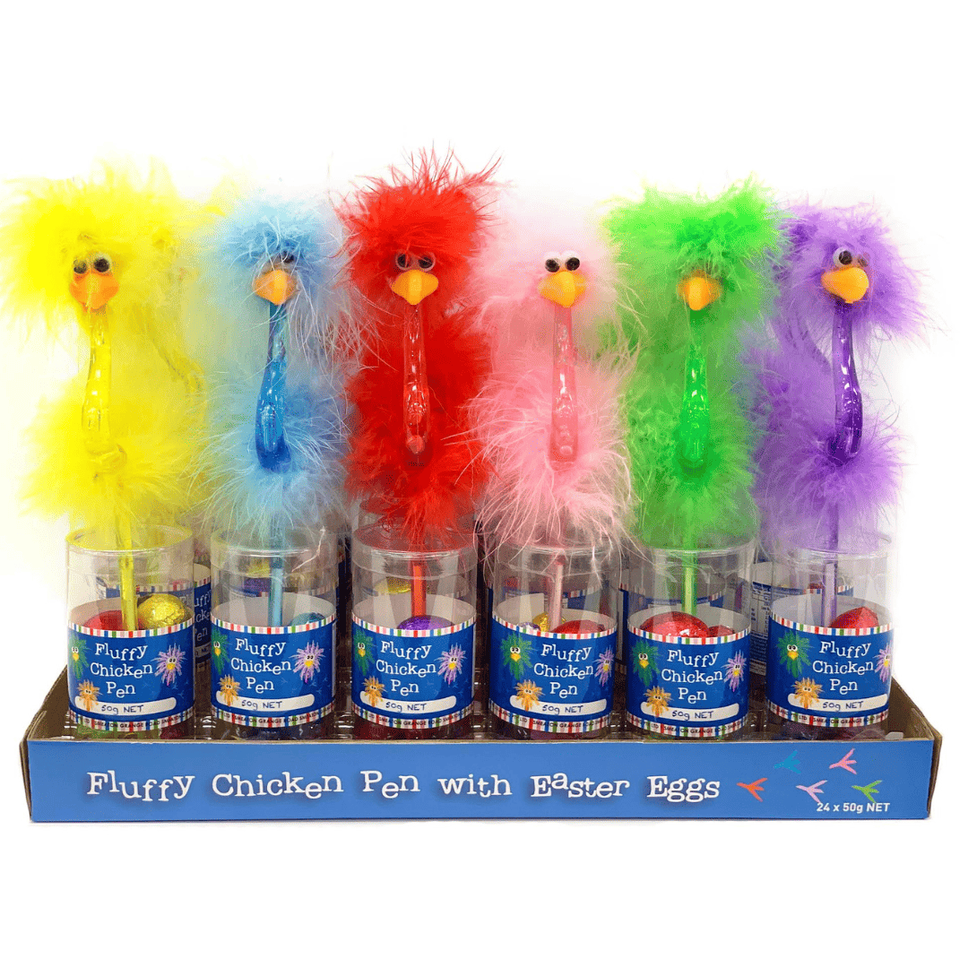 Aussie Chocolate Individual Fluffy Chicken Pen with Easter Eggs 50g SSYJABLHXWMC Fluffy Chicken Pen with Easter Eggs 50g